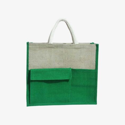 Jute Shopping Bag - Front Button Pocket with Zipper