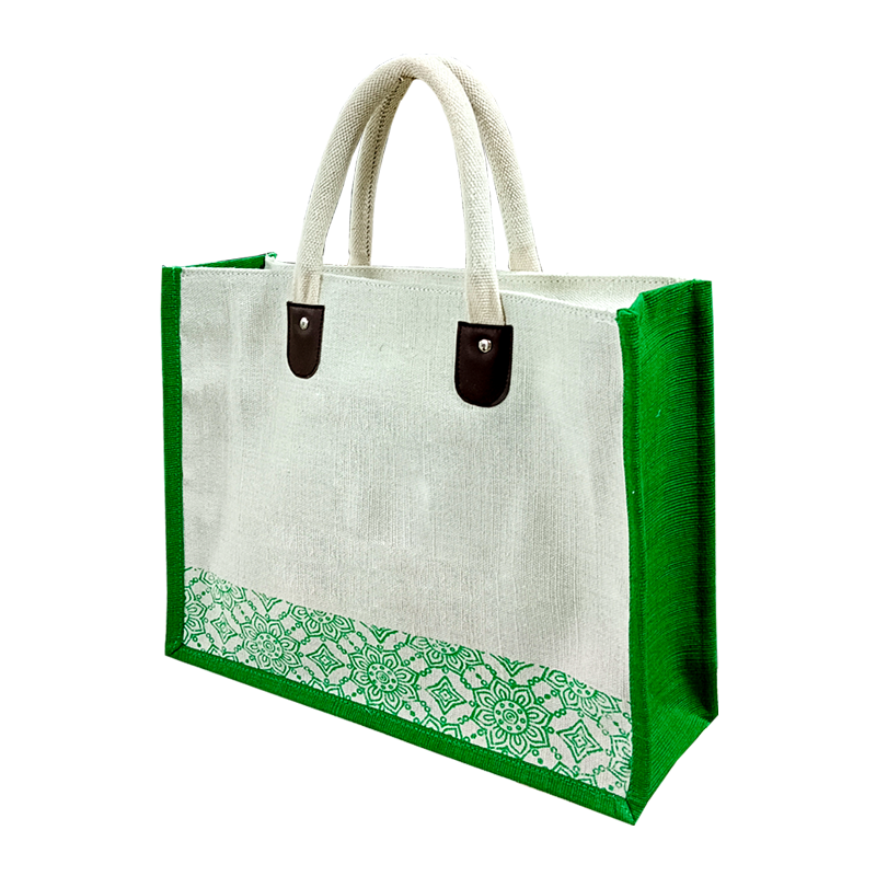 Jute Shopping Bag with rexin repiet handle
